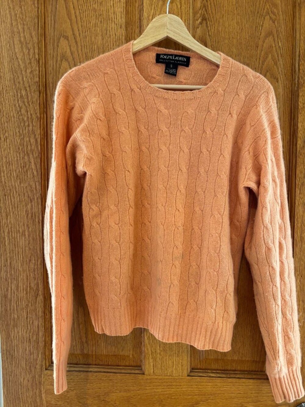 VINTAGE RALPH LAUREN COLLECTION CLASSIC PEACH CASHMERE CABLE SWEATER S
